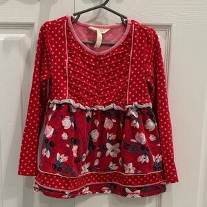 Red Polka Dot and Floral Long Sleeve Top